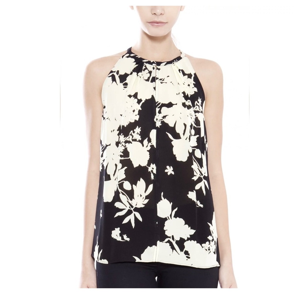 A.L.C Kennelly Top Floral Print Silk Size Small Black and White Blouse ALC